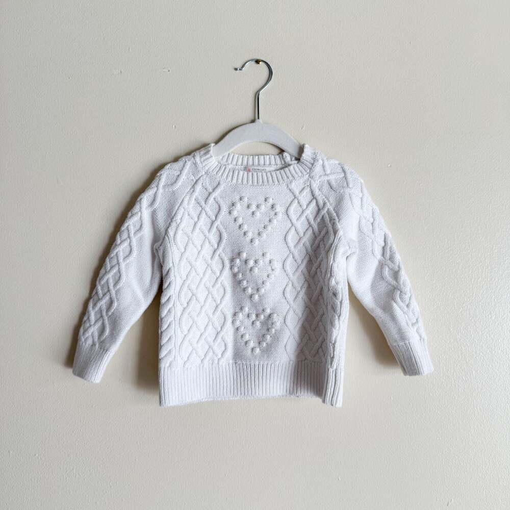 J. Crew Crewcuts White Heart Cable Knit Sweater - XXS (2-3)